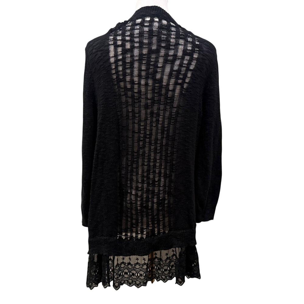 Black Lace Hem Open Knit Sweater Tunic Whimsigoth Fairy Grunge Boho Goth Large